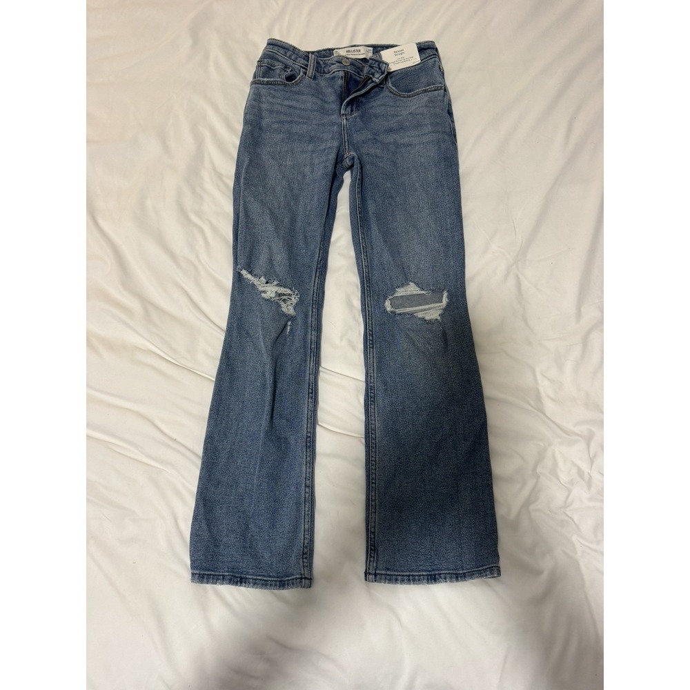 Hollister Low Rise Relaxed Straight Jeans Womens 00 NWT Distressed Blue 24W